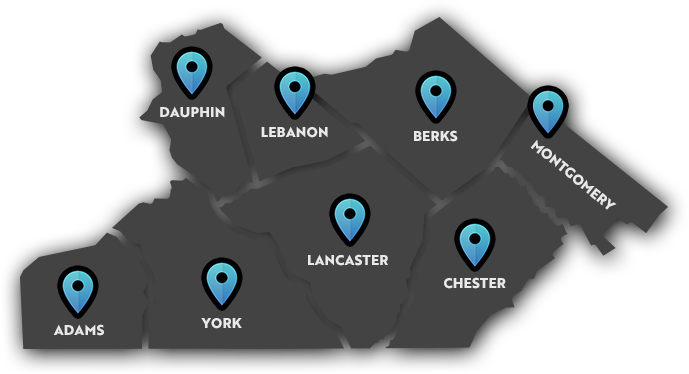 a map of the areas serviced within central and southeastern pennsylvania