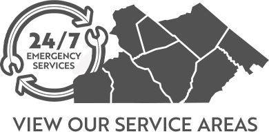 24/7 emergency services icon next to map of onesource service areas